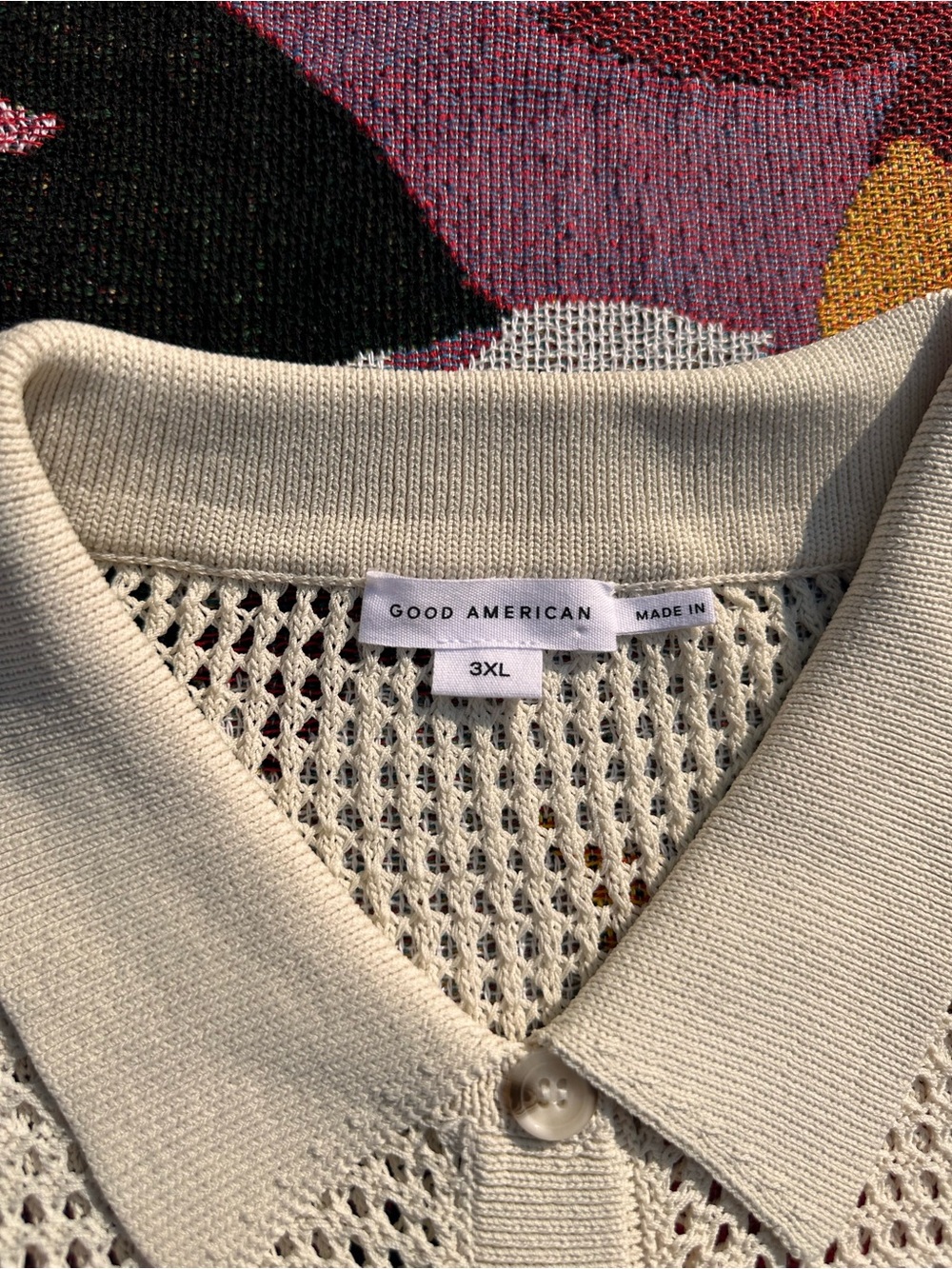 Good American Crochet Cream Open-Knit Button Short Sleeve Shirt NWT - Picture 4 of 8